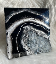 Load image into Gallery viewer, Black &amp; Silver w/ Blue Celestite Crystals 8&quot; x 8&quot; x 2.75&quot;
