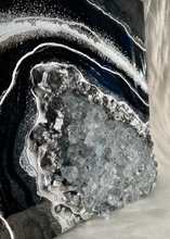 Load image into Gallery viewer, Black &amp; Silver w/ Blue Celestite Crystals 8&quot; x 8&quot; x 2.75&quot;
