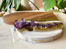 Load image into Gallery viewer, Gold &amp; White Heart Shaped Acacia Charcuterie Board - Amethyst
