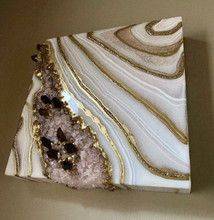 Load image into Gallery viewer, Lavender Rose Quartz w/ Smoky Quartz Points Geode Painting 12&quot; x 12&quot; x 3.75&quot;
