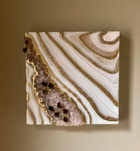 Load image into Gallery viewer, Lavender Rose Quartz w/ Smoky Quartz Points Geode Painting 12&quot; x 12&quot; x 3.75&quot;
