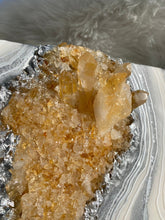 Load image into Gallery viewer, Silver &amp; White Geode Wall Art w/ Citrine &amp; Tangerine Points - 12&quot; x 12&quot; x 3.75&quot;
