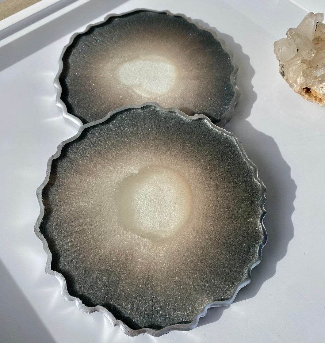 Silver Agate Inspired Coasters - Set of 2